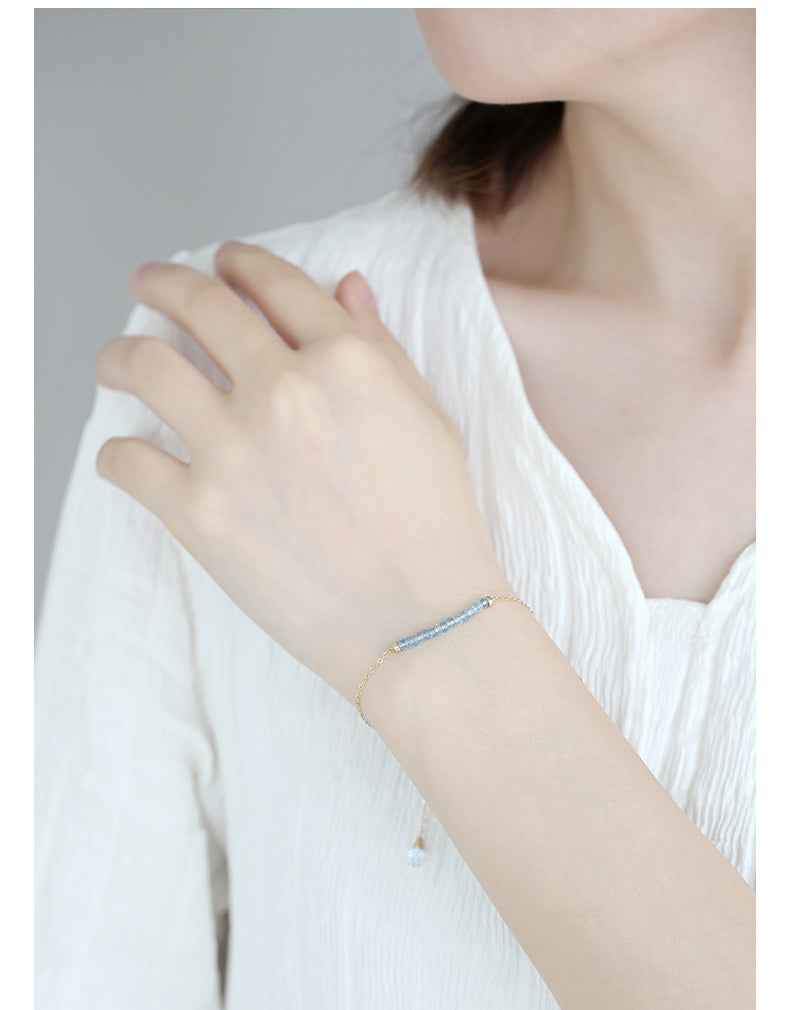 14K Gold Sky Blue Topaz Bracelet - Adjustable Premium Gemstone Jewelry for Elegance