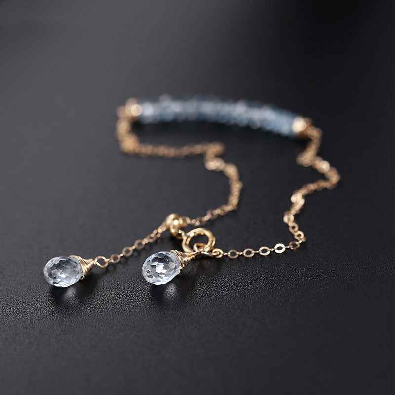 14K Gold Sky Blue Topaz Bracelet - Adjustable Premium Gemstone Jewelry for Elegance