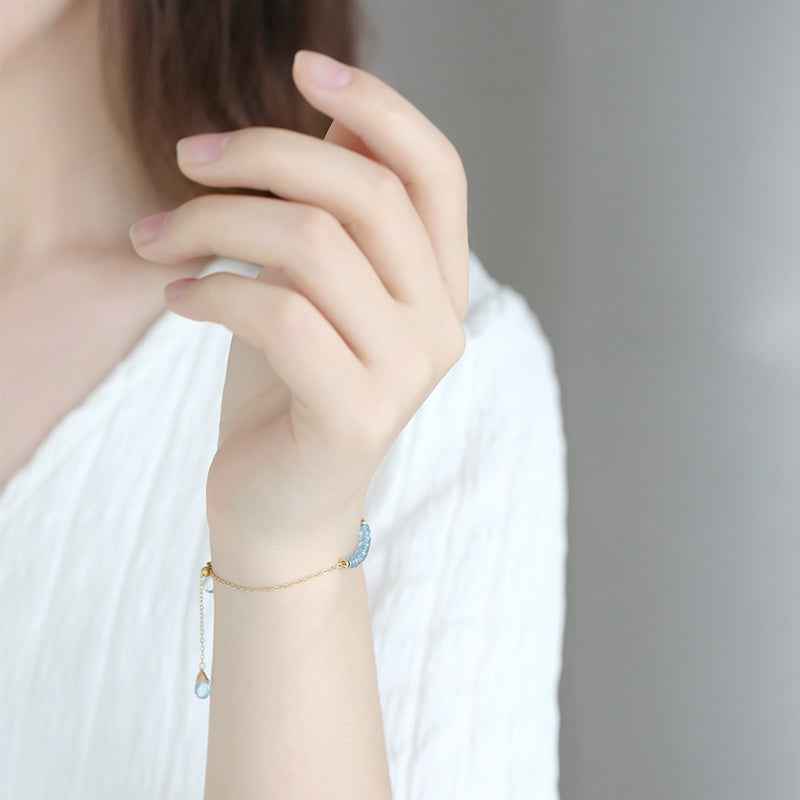 14K Gold Sky Blue Topaz Bracelet - Adjustable Premium Gemstone Jewelry for Elegance