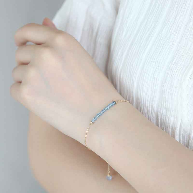14K Gold Sky Blue Topaz Bracelet - Adjustable Premium Gemstone Jewelry for Elegance