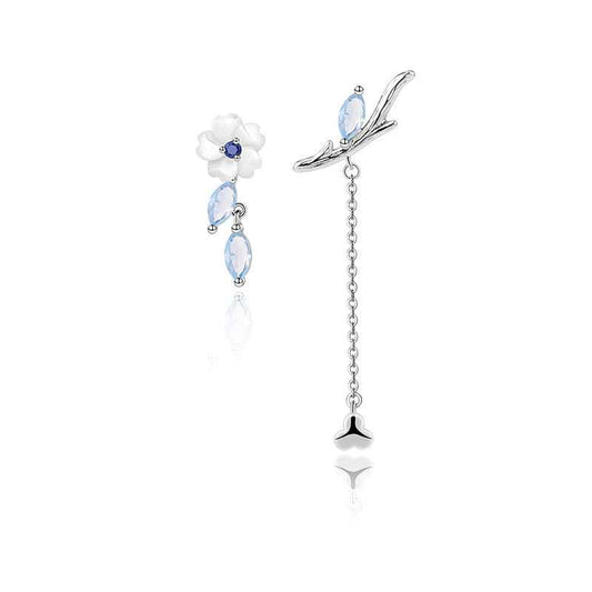Jasmine Flower Earrings – Platinum-Plated with White Shell & Blue Zircon by Thaya Design