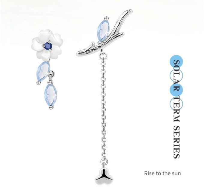 Jasmine Flower Earrings – Platinum-Plated with White Shell & Blue Zircon by Thaya Design