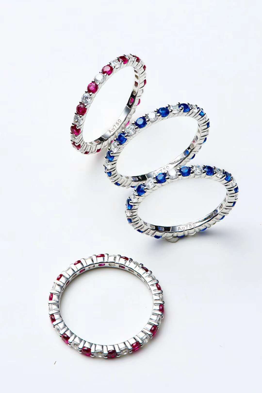 925 Sterling Silver Stackable Ring | Natural Ruby Sapphire CZ Diamond Band | Platinum Plated Eternity Ring for Women - Eterna