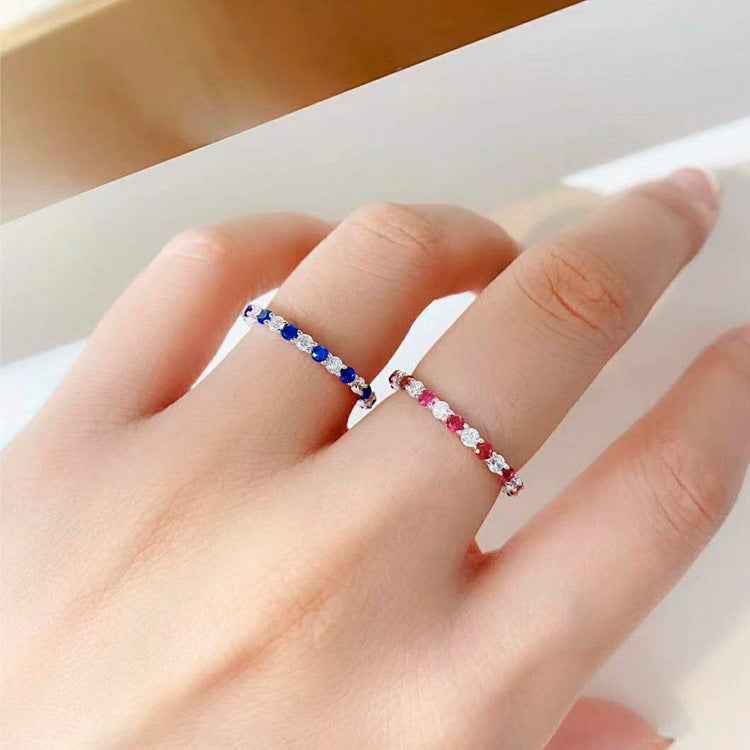 925 Sterling Silver Stackable Ring with Natural Ruby Sapphire CZ Diamond Band - Platinum Plated Eternity Ring for Women