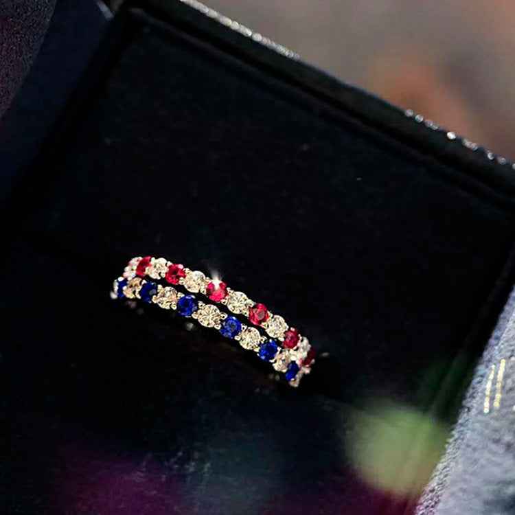 925 Sterling Silver Stackable Ring with Natural Ruby Sapphire CZ Diamond Band - Platinum Plated Eternity Ring for Women