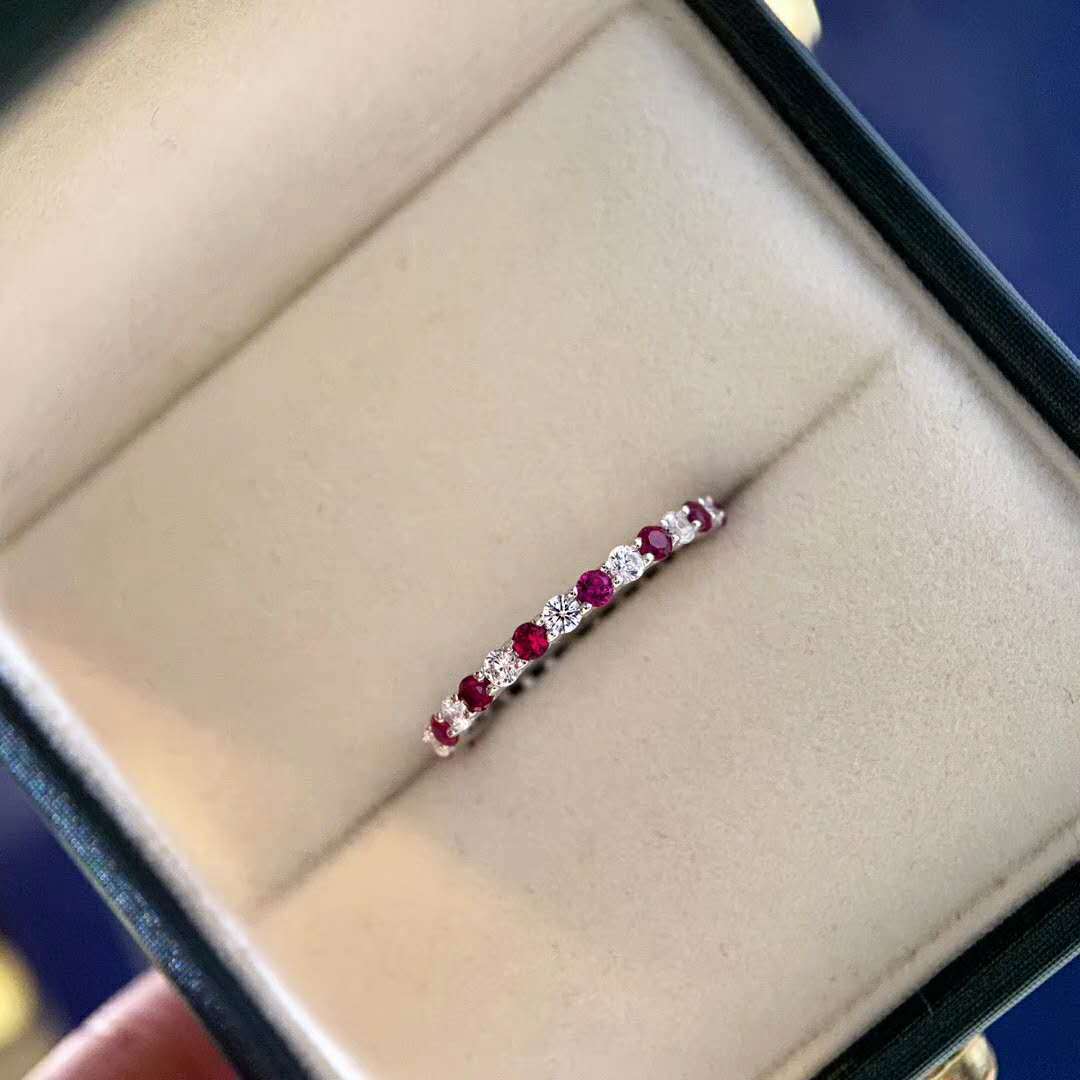 925 Sterling Silver Stackable Ring | Natural Ruby Sapphire CZ Diamond Band | Platinum Plated Eternity Ring for Women - Eterna