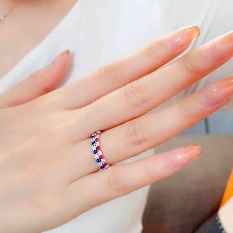 925 Sterling Silver Stackable Ring with Natural Ruby Sapphire CZ Diamond Band - Platinum Plated Eternity Ring for Women