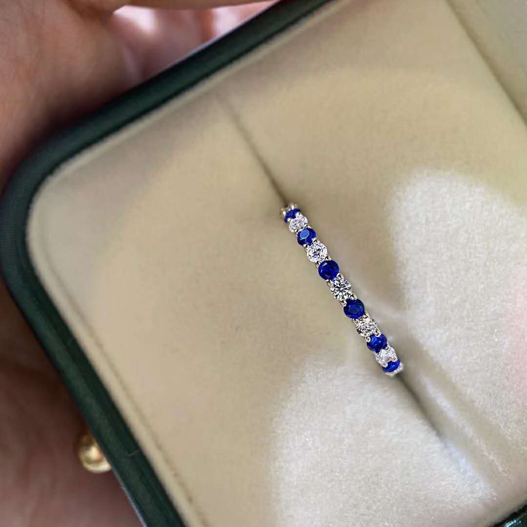 925 Sterling Silver Stackable Ring | Natural Ruby Sapphire CZ Diamond Band | Platinum Plated Eternity Ring for Women - Eterna