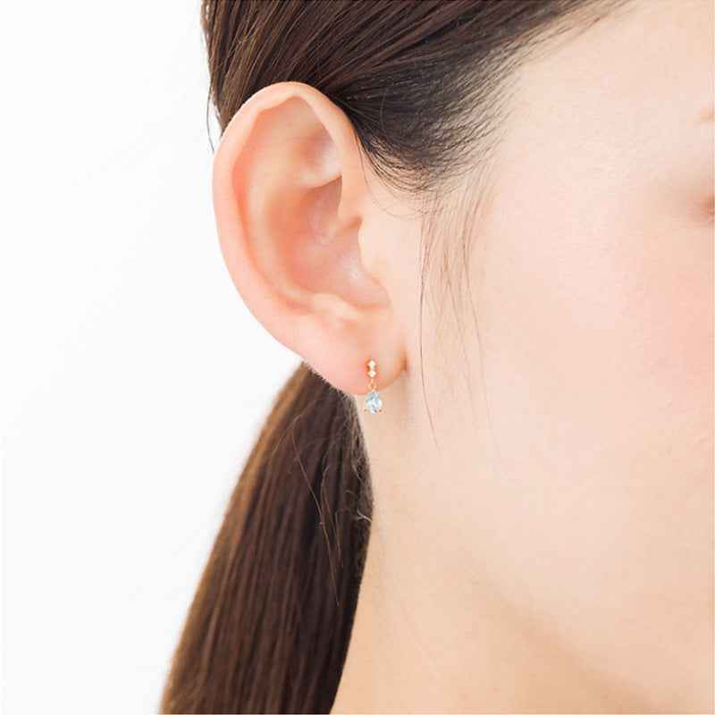 9K Gold Aquamarine Earrings with White Topaz - Elegant Teardrop Drop Studs