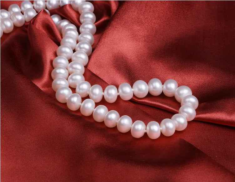 Classic Freshwater Pearl Necklace - 9-10mm Oblate Beads, Adjustable Long Strand, Ideal Elegant Gift