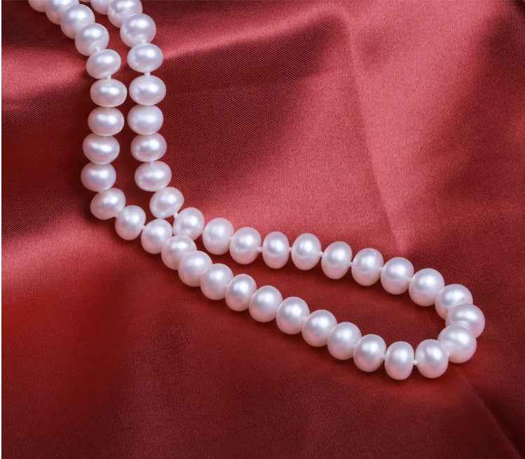 Classic Freshwater Pearl Necklace - 9-10mm Oblate Beads, Adjustable Long Strand, Ideal Elegant Gift