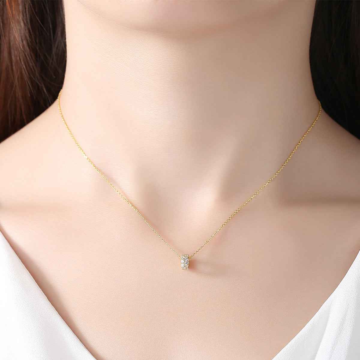 18k Gold Plated Crystal Necklace with Pave Crystal Barrel Pendant