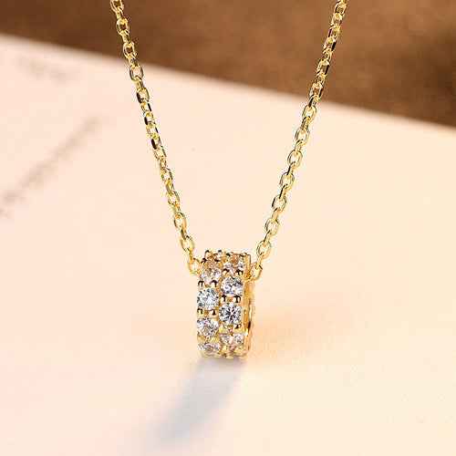18k Gold Plated Crystal Necklace with Pave Crystal Barrel Pendant