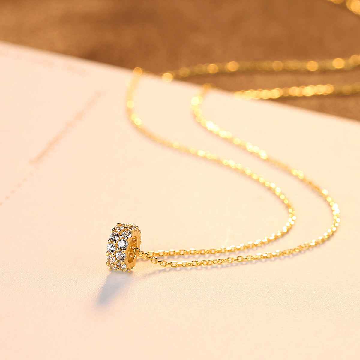 18k Gold Plated Crystal Necklace with Pave Crystal Barrel Pendant