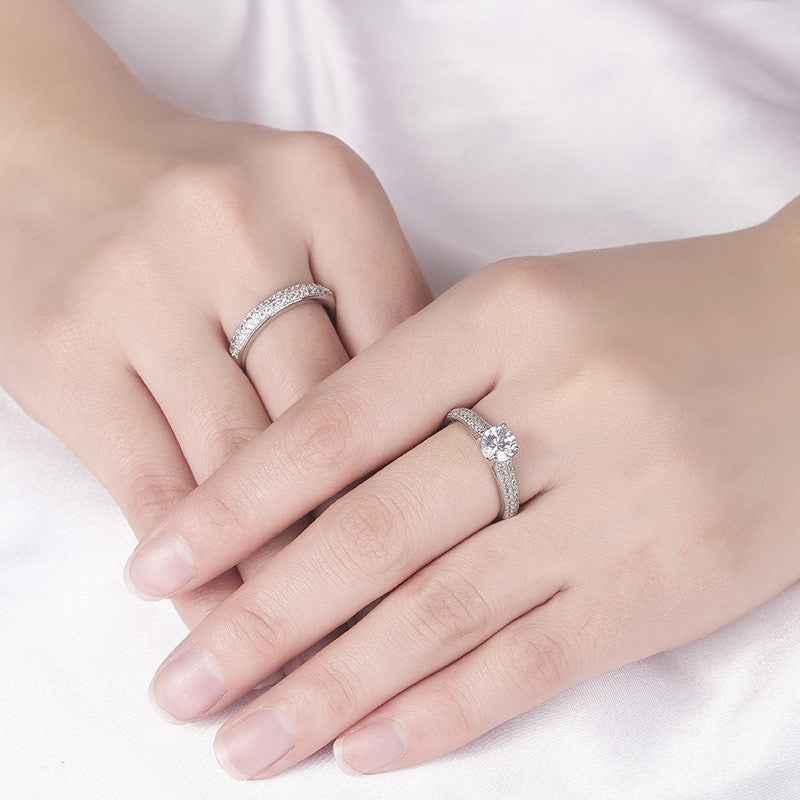 Simulation Diamond Couple Ring Set - Geometric Rose Gold & Platinum Bands for Women | European & American Style Jewelry