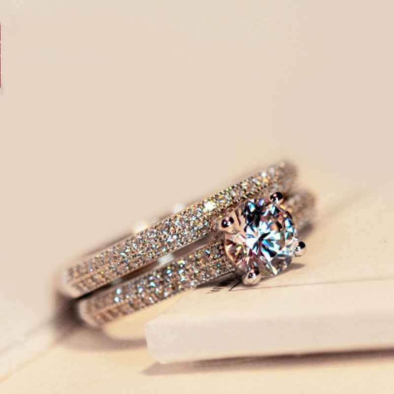 Simulation Diamond Couple Ring Set - Geometric Rose Gold & Platinum Bands for Women | European & American Style Jewelry