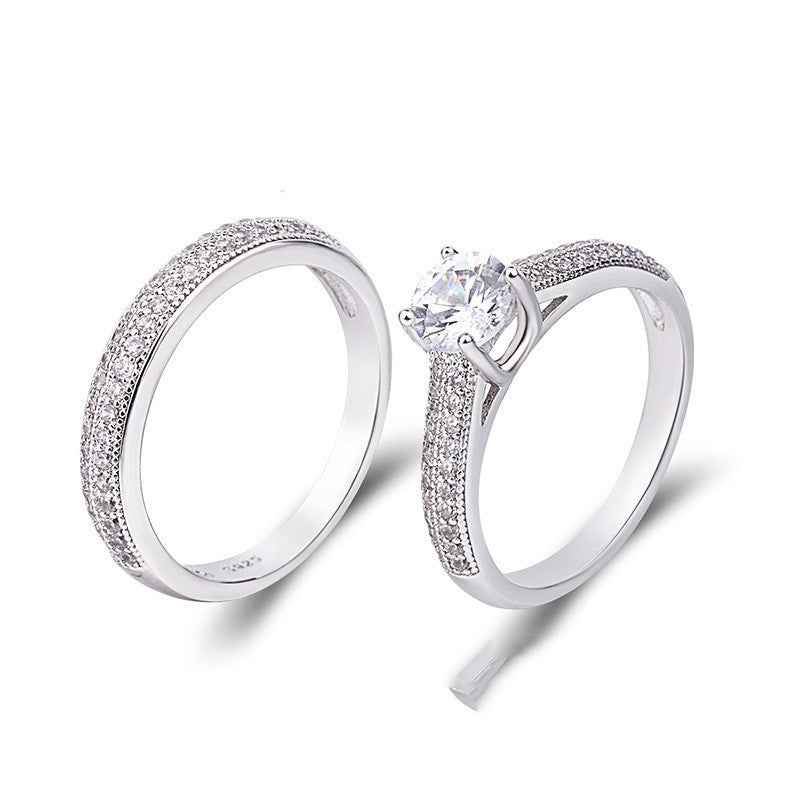 Simulation Diamond Couple Ring Set - Geometric Rose Gold & Platinum Bands for Women | European & American Style Jewelry