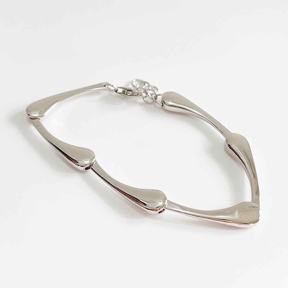 Minimalist Water Drop Star Bracelet in 925 Sterling Silver with White Gold Finish and Geometric Soft Line Design