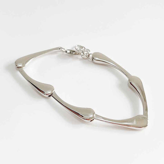 Minimalist Water Drop Star Bracelet in 925 Sterling Silver with White Gold Finish and Geometric Soft Line Design