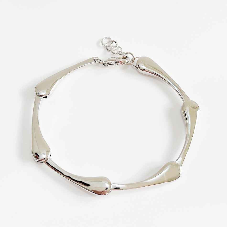 Minimalist Water Drop Star Bracelet in 925 Sterling Silver with White Gold Finish and Geometric Soft Line Design