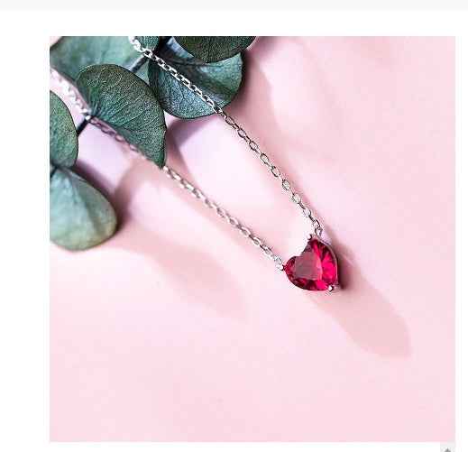 Red Crystal Heart Choker Necklace | S925 Sterling Silver Dainty Wedding Jewelry