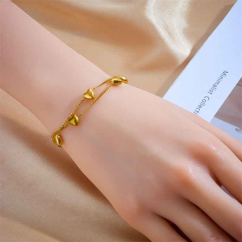Double Layer Love Chain Bracelet - Minimalist Romantic Design in Gold-Plated Titanium Steel