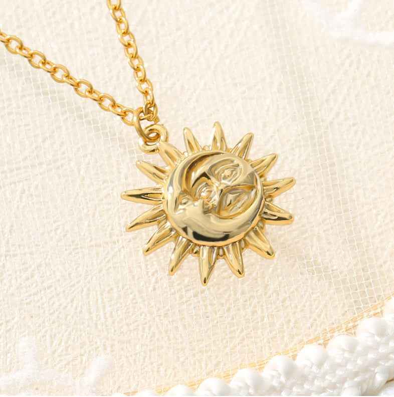 18k Gold Plated Sun Moon Pendant for Elegant Jewelry Lovers