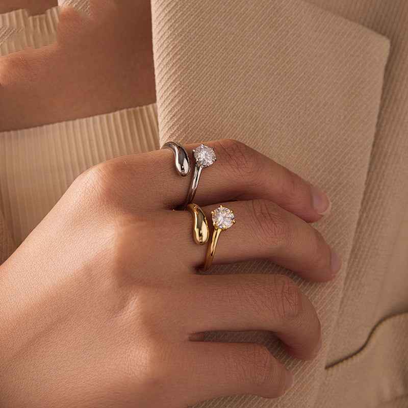 Moissanite Wedding Ring - Elegant Luxury S925 Sterling Silver (Gold or Silver Finish) | Women's Modern Geometric Bridal Jewelry