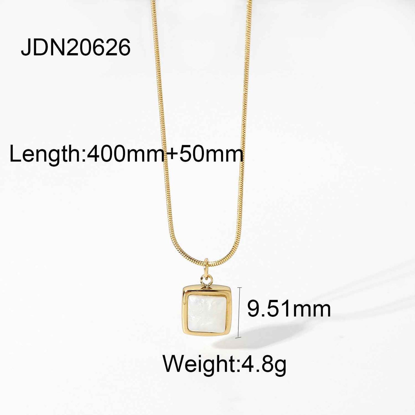 14K Gold Plated Jade Necklace with White Jade Pendant on Adjustable Stainless Steel Chain