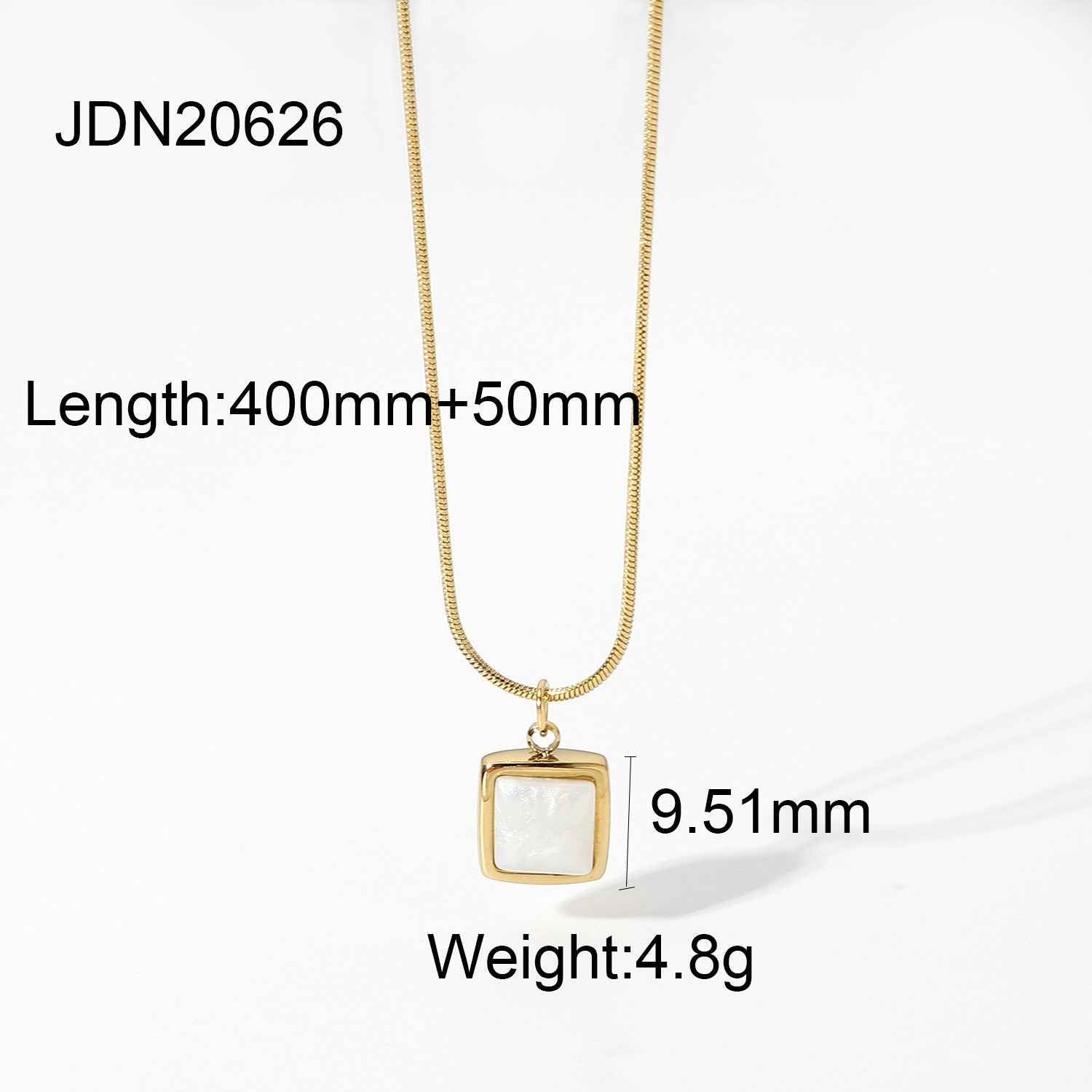 14K Gold Plated Jade Necklace with White Jade Pendant on Adjustable Stainless Steel Chain