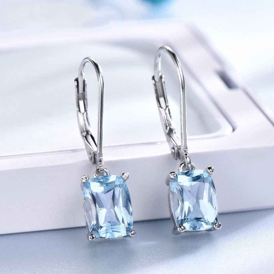 Blue Topaz Geometric Earrings in 925 Sterling Silver - Modern Drop Design