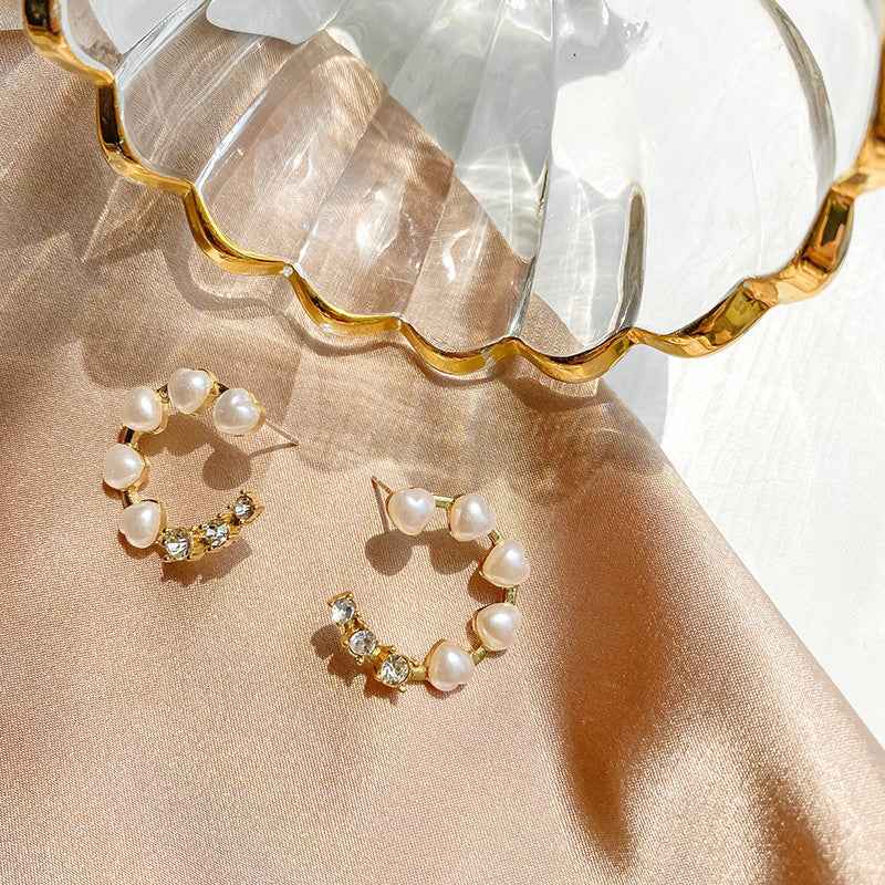 Natural Pearl Wave Drop Earrings in 925 Sterling Silver with Frosted Finish and Modern Design