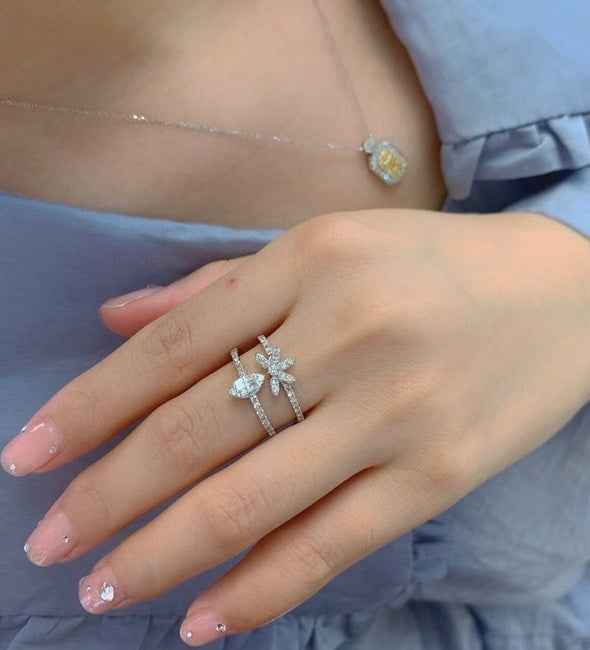 Three-Layer Zircon Ring - Elegant Geometric Design for Women | European & American Wedding Jewelry