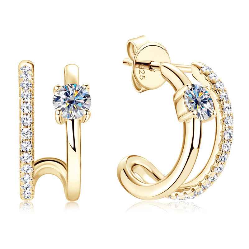 Geometric Tassel Earrings – S925 Sterling Silver with CZ Accents in Gold or White Finish