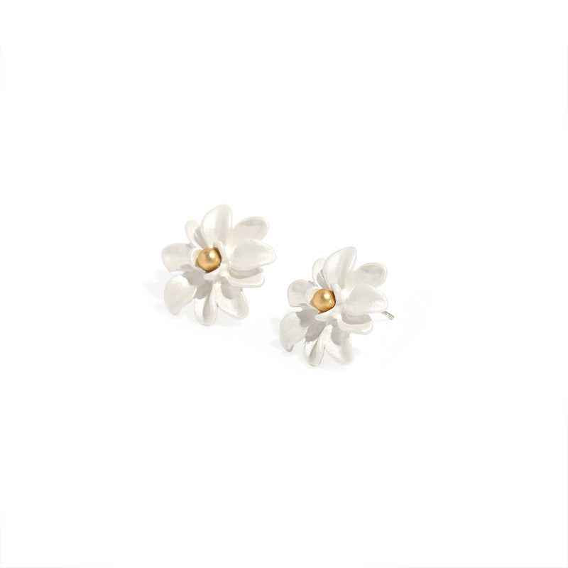 Magnolia Flower Earrings - Retro French Style Alloy Studs and Ear Clips