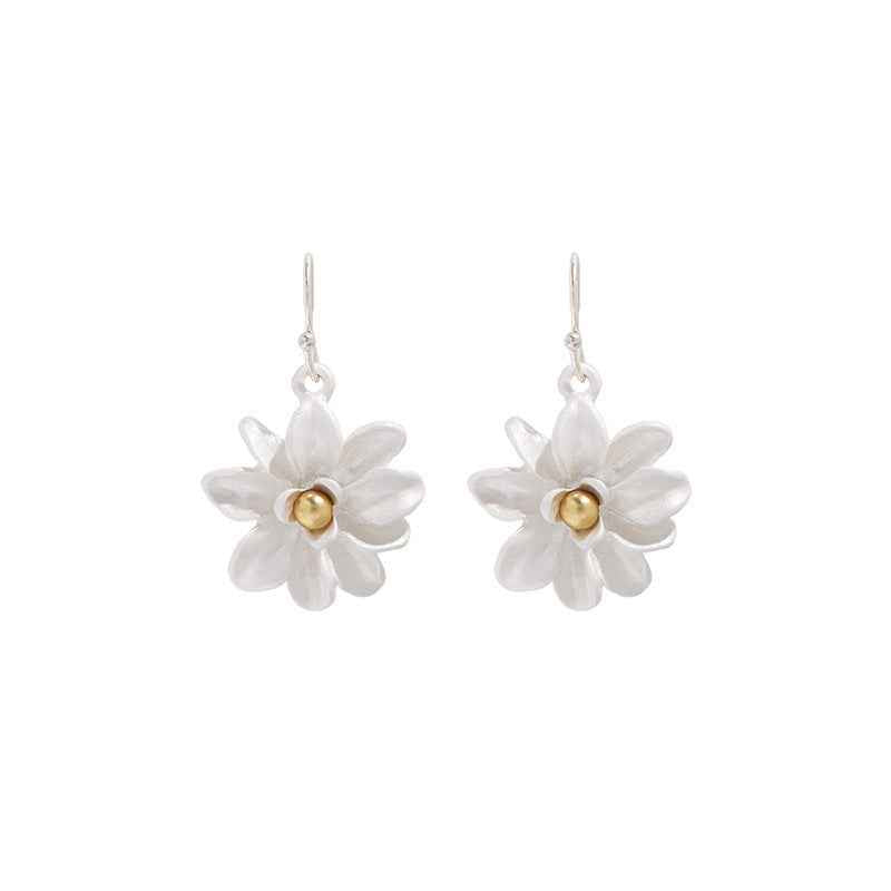 Magnolia Flower Earrings - Retro French Style Alloy Studs and Ear Clips