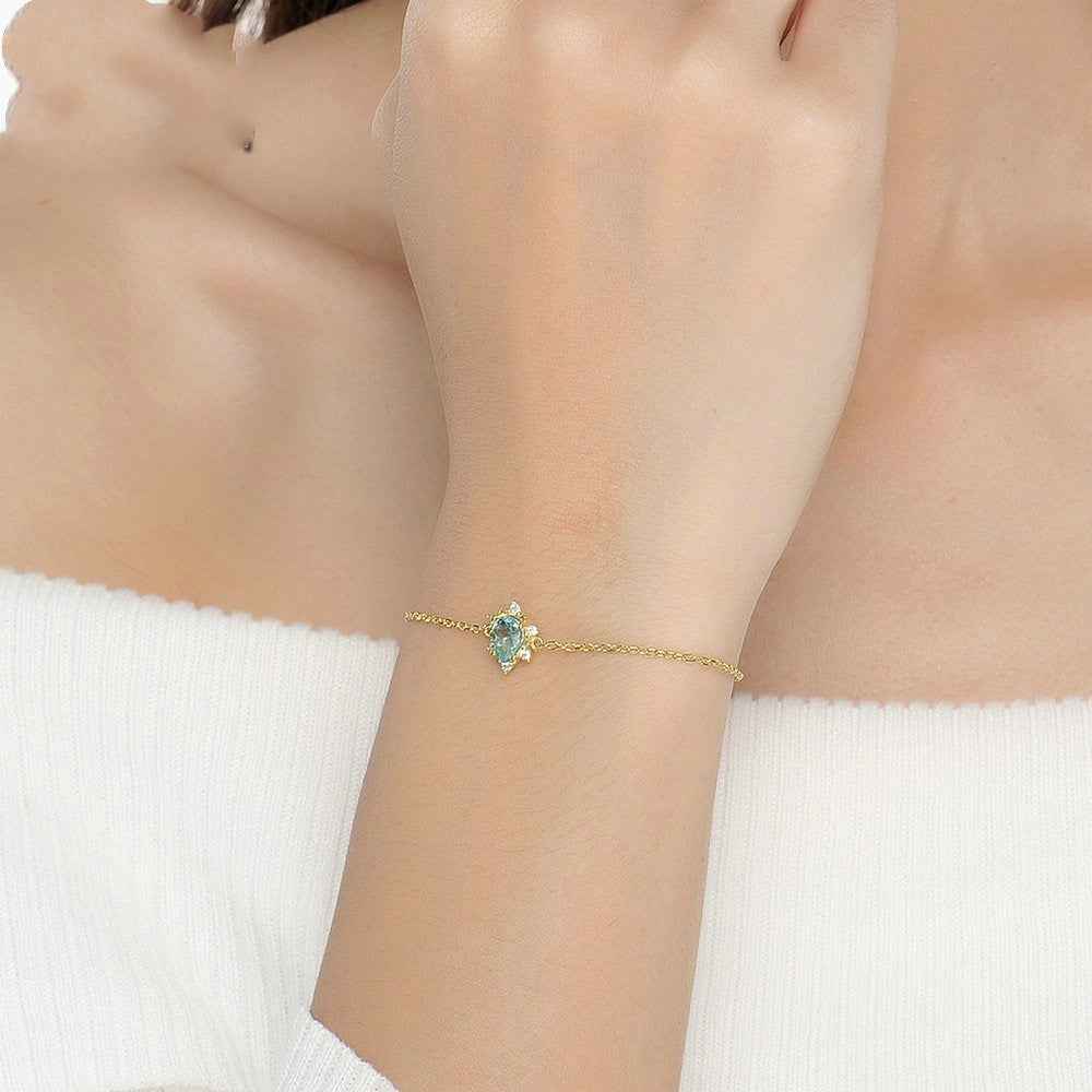 Natural Apatite Bracelet in Sterling Silver - Certified S925, Prong & Micro Setting, Blue Gemstone