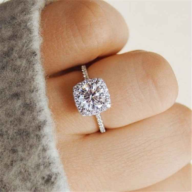 Cushion Cut Halo Ring in 18k White Gold Plated with Statement Design