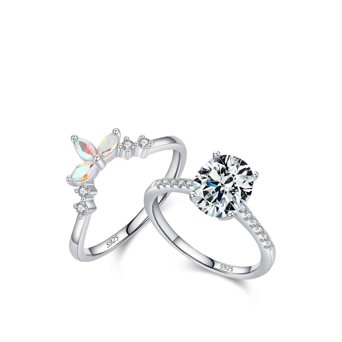 Sterling Silver Butterfly Ring Set - Elegant and Delicate Jewelry