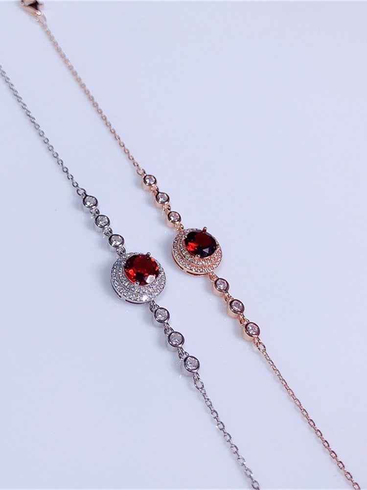 Natural Garnet Bracelet in Sterling Silver, Rose Gold, or White Gold Finish