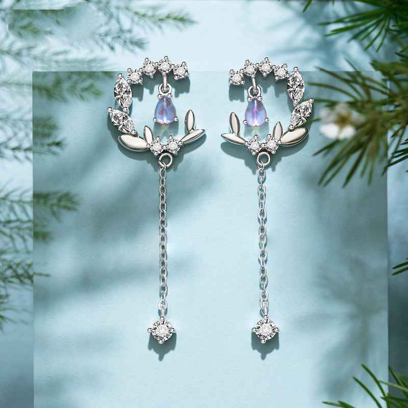 Purple Floral Drop Earrings - Artistic Flower Design in Electroplated Silver Alloy