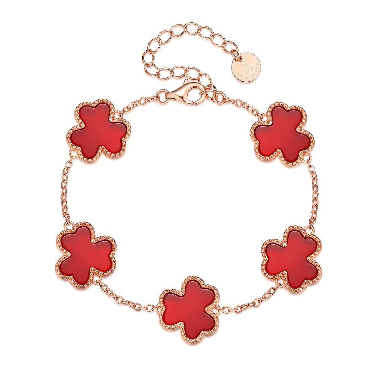 Double-Layer Four-Leaf Clover Bracelet in Sterling Silver – Lucky Charm with Rose Gold Variants