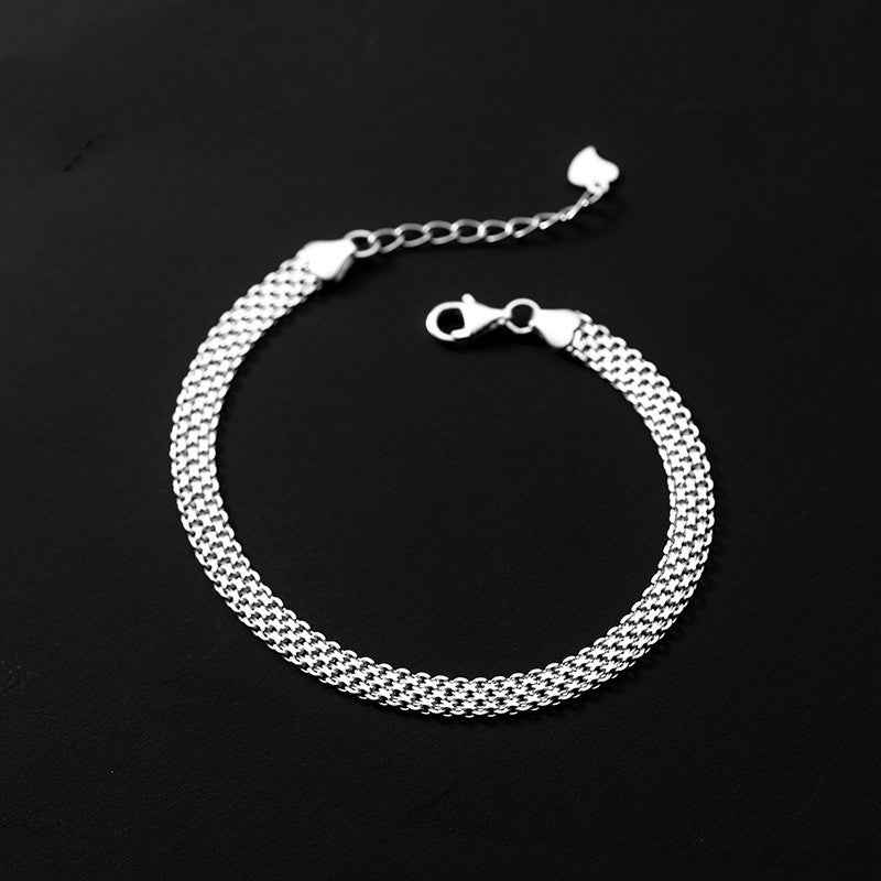 Korean Wide Chain Bracelet – Adjustable Sterling Silver "Cold Wind" Minimalist Trend