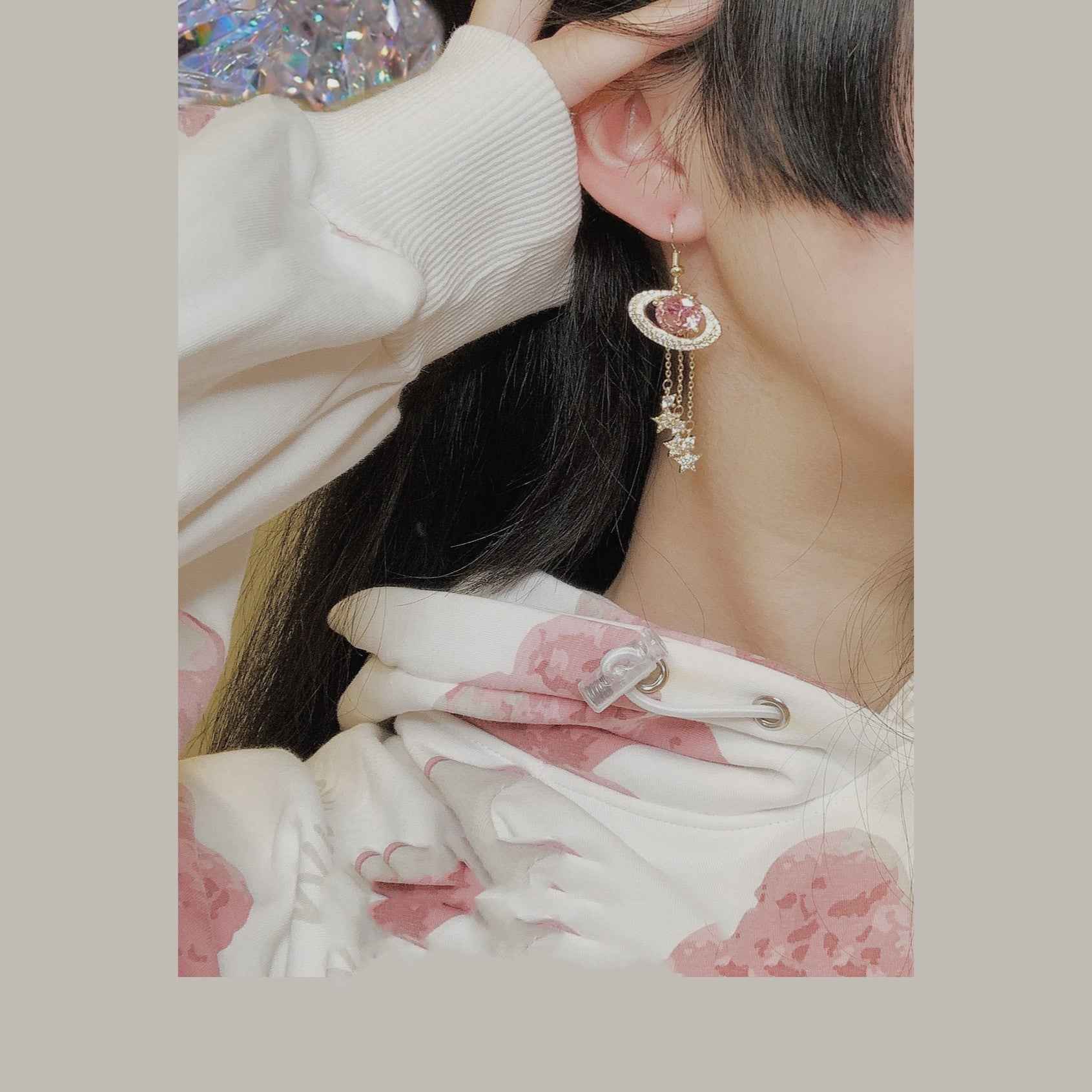 Exquisite Saturn Long Earrings with Celestial Universe Design and White Stones in Multiple Styles