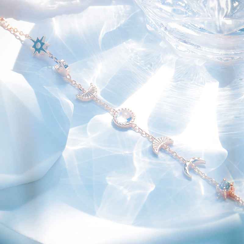 Celestial Moonstone Bracelet - Gold-Plated S925 Sterling Silver Moon & Star Design