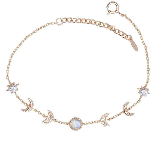 Celestial Moonstone Bracelet - Gold-Plated S925 Sterling Silver Moon & Star Design