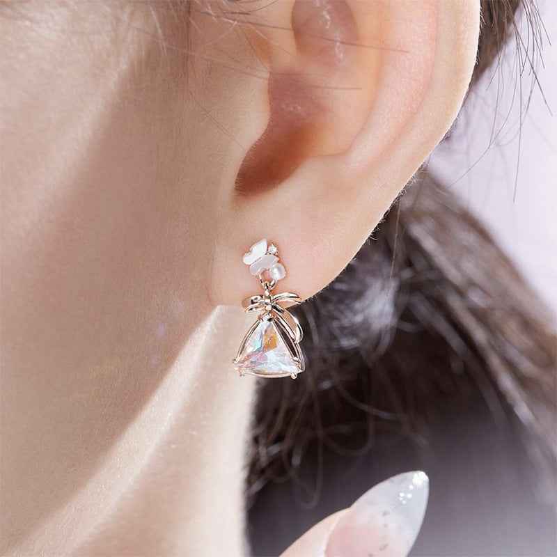 Mother of Pearl Butterfly Earrings with 925 Sterling Silver and Simulated Diamond Accents