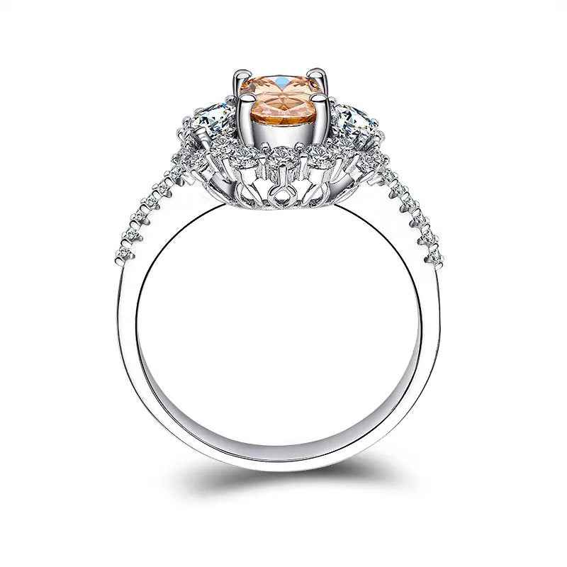 Moissanite Champagne Ring S925 Silver with 18K Gold Plating for Women