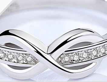 Full Diamond Infinity Ring - Sterling Silver Geometric Jewelry with Sparkling Figure 8 Design for Women