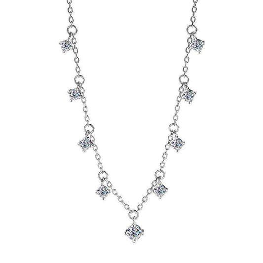 Sterling Silver Moissanite Necklace - 1.1 Carat Certified Adjustable Chain (S925)